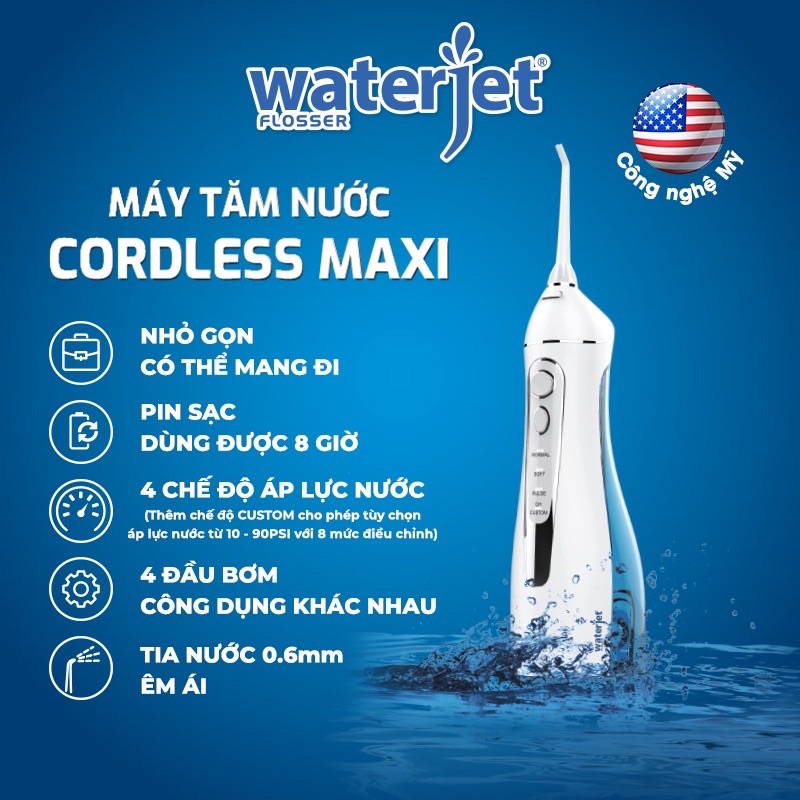 Máy tăm nước Waterjet Cordless Maxi - Thế hệ mới 4 đầu bơm