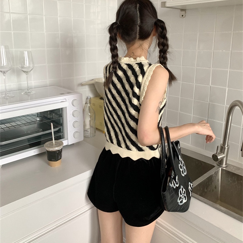 Áo Dệt Kim Sát Nách Kẻ Sọc Thời Trang Ngọt Ngào Cho Nữ