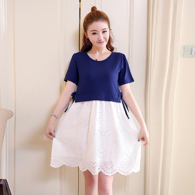 Đầm bầu tay ngắn phối ren chất liệu cotton size M-2XL trẻ trung