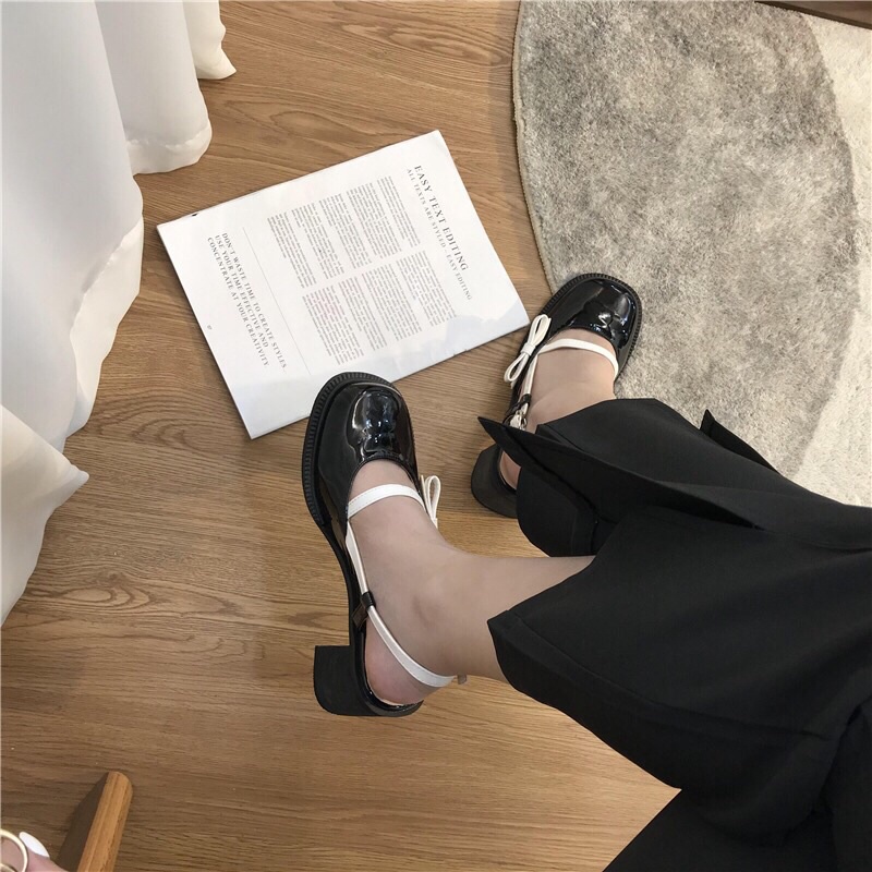 Giày gót cao quai mix màu buộc nơ cnk | Ảnh thật