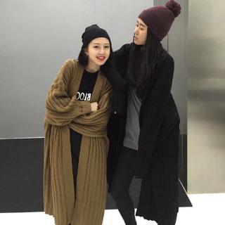 Áo Khoác Sweater Dệt Kim Dáng Rộng Tay Phồng Màu Sắc Đơn Giản Thời Trang Thu Đông Cho Nữ