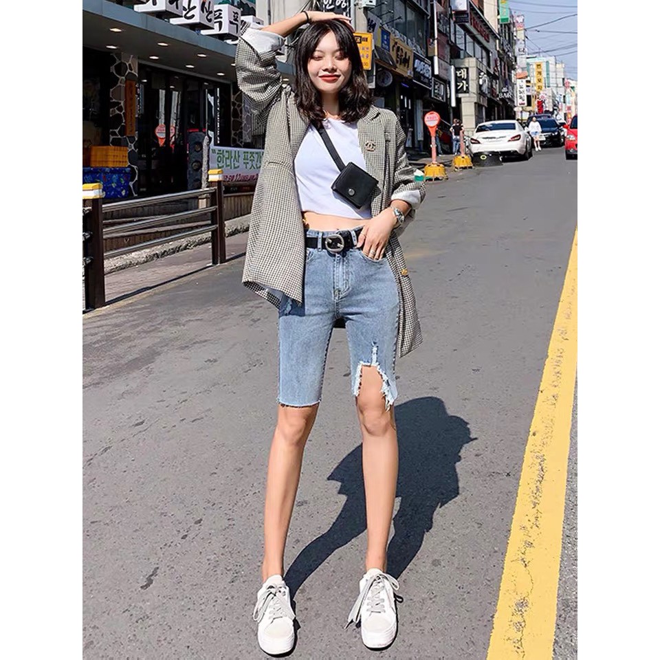 Quần jean ngố / lửng BIG SIZE lưng cao, co dãn mạnh rách đẹp 3207