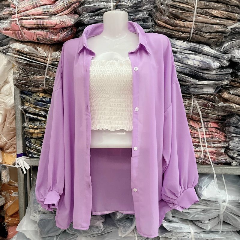 Sét áo sơ mi phôm rộng và áo ống nhún (2 món y hình)