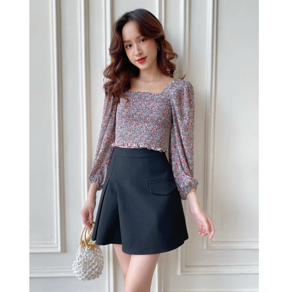 OLV - Áo Shirring Fleur Top in Gray