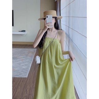 Áo kiểu nữ áo 2 dây dáng dài màu cốm đũi lạnh