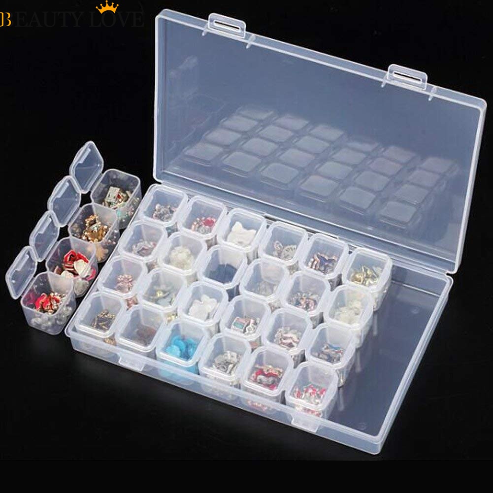 Hộp Nhựa 28 Ngăn Đựng Trang Sức / Hạt Kim Cương Có Thể Điều Chỉnh