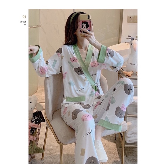 Bộ đồ bầu dài tay kiểu dáng KIMONO chất Thun Sữa cao cấp cho mẹ bầu mặc nhà và sau sinh BD948
