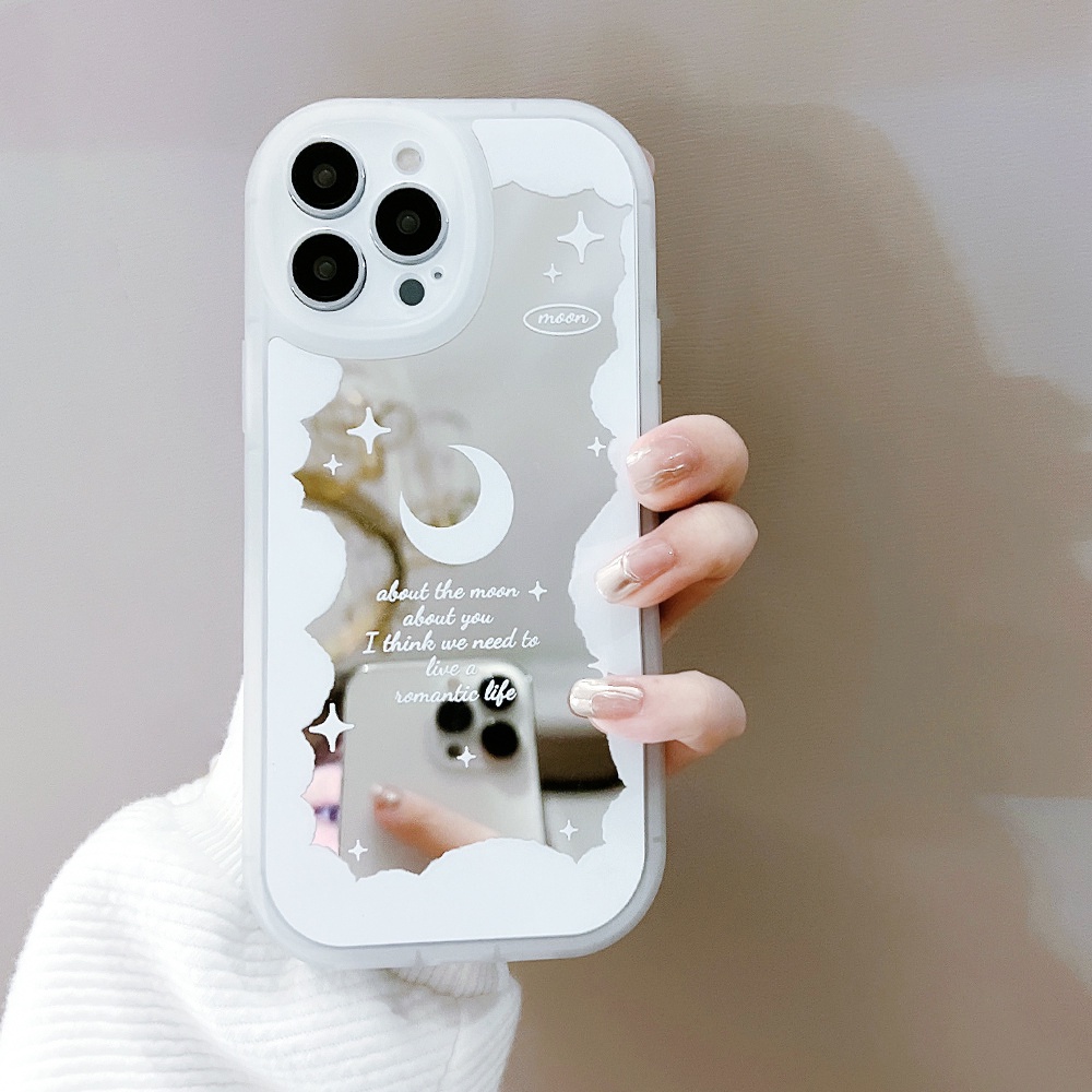 Ốp lưng iphone gương cạnh vuông trăng mây trắng 6/6plus/7/7plus/8/8plus/x/xs/11/12/13/pro/max/plus/promax-Sale HOT E2-2