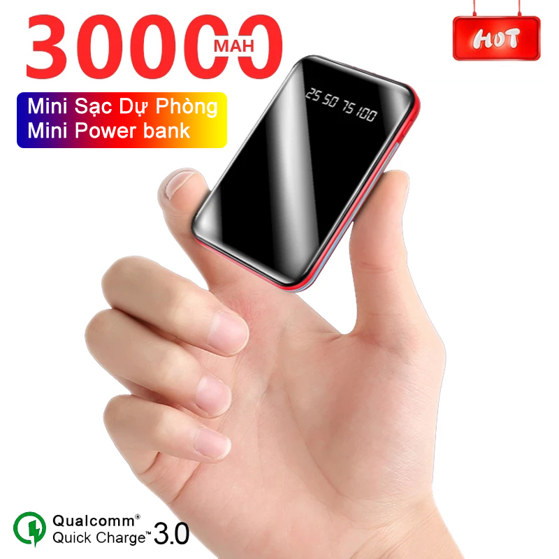 Sạc dự phòng 30000mAh toàn nhỏ gọn tiện dụng, bộ sạc di động sạc nhanh với đèn LED chiếu sáng Power bank