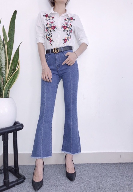 Quần jean loe lưng cao, co dãn mạnh 2400