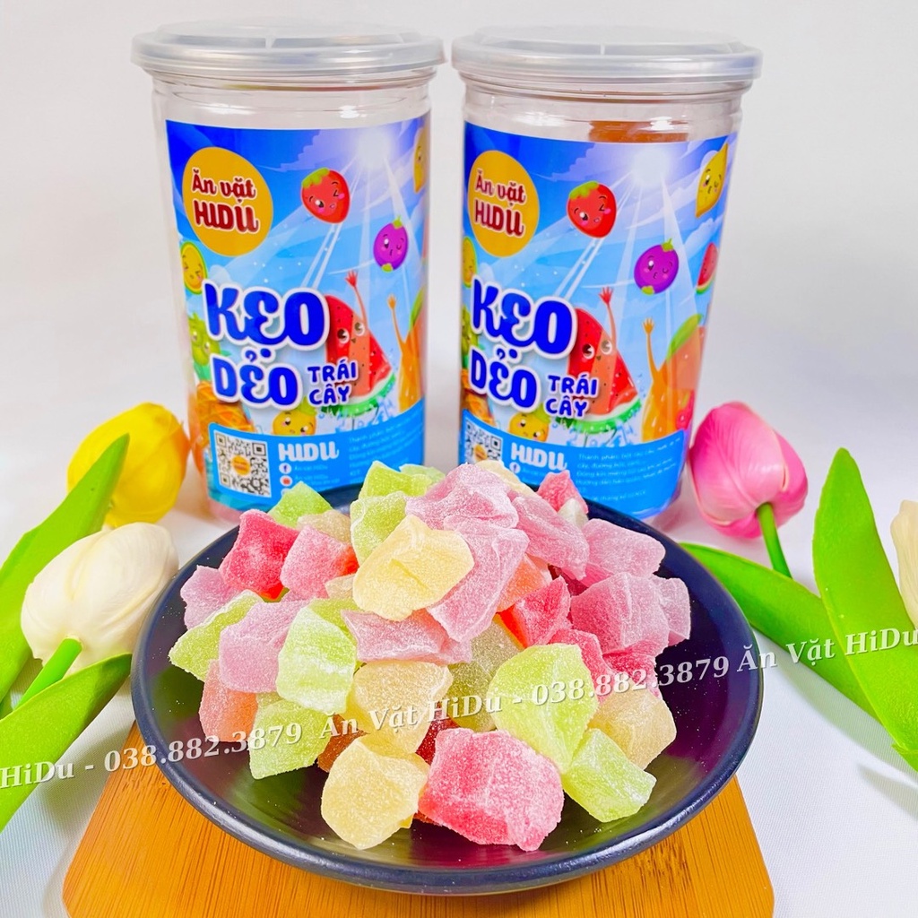 Kẹo dẻo trái cây đà lạt HiDu hủ pet 500gr thơm ngon