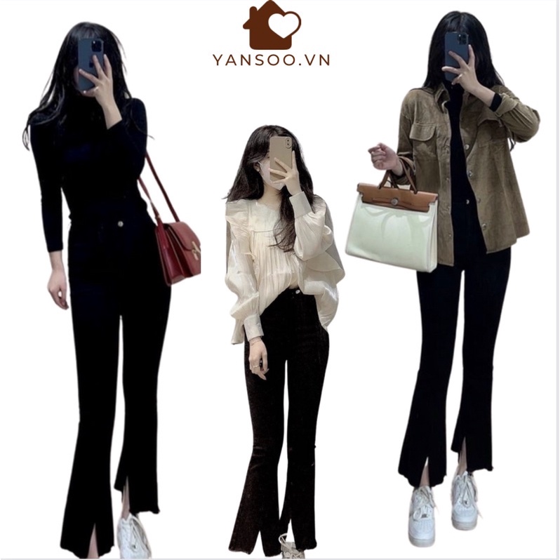Quần jean ống loe xẻ cắt gấu trước chất co giãn đẹp cạp cao , quần bò loe chất siêu đẹp by YANSOO