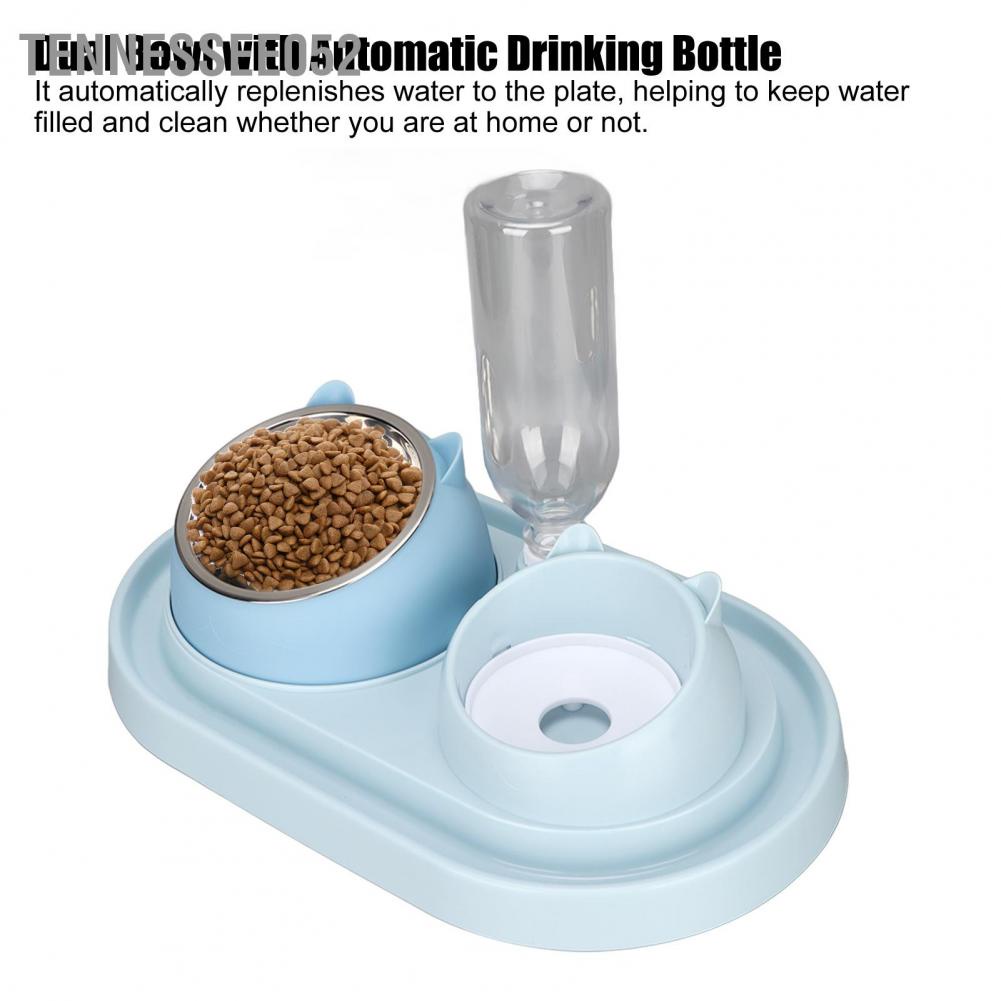 Bát ăn ngăn đôi đựng thức ăn nước uống có khay inox tự động cho thú cưng