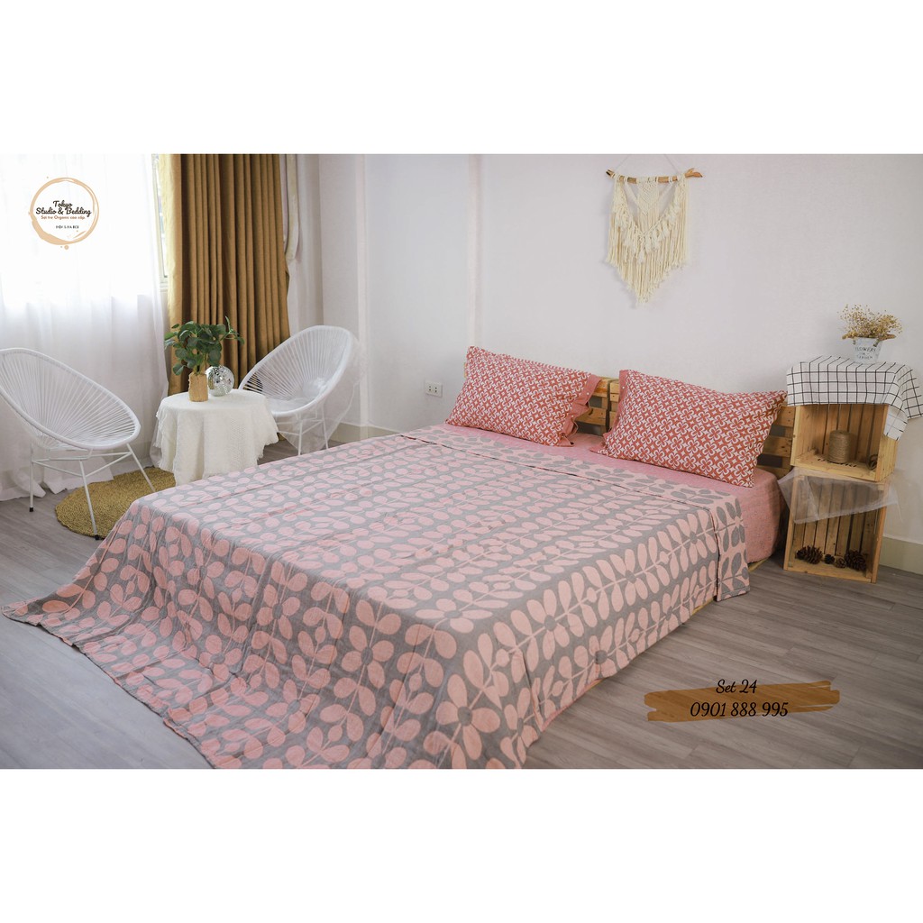 Set 24_Chăn Ga Gối dạng vải Xô Cotton Sợi tre Organic_Dòng Basic