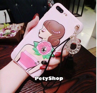 Ốp dẻo cô gái đính đá kèm dây đá iPhone 6Plus/6SPlus/7Plus/8Plus/X