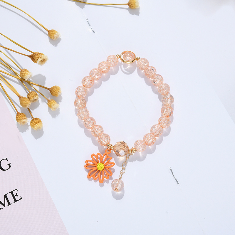 Vòng tay chuỗi hạt thủy tinh pha lê nhiều màu đính hoa cúc / bướm thời trang kẹo ngọt Hàn Quốc cho nữ
