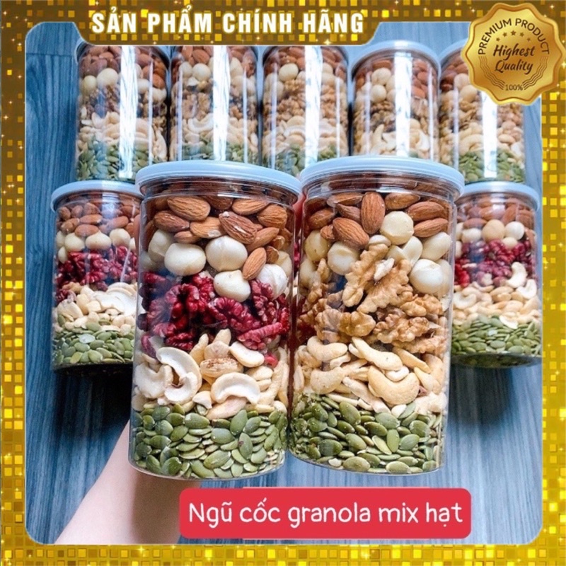 Hạt Dinh Dưỡng Mix 5 Loại Hạt Macca, Hạt  điều, óc chó, hạt bí, hạt hạnh nhân hộp 500g loại cao cấp