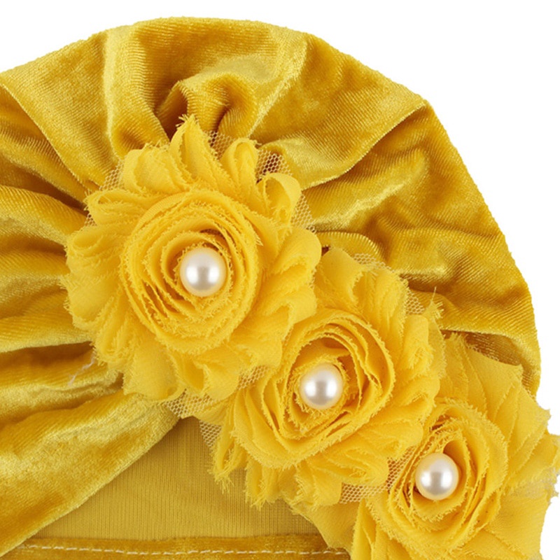 Mũ Trùm Đầu Nhung Đính Hoa Cho Bé Gái Sơ Sinh