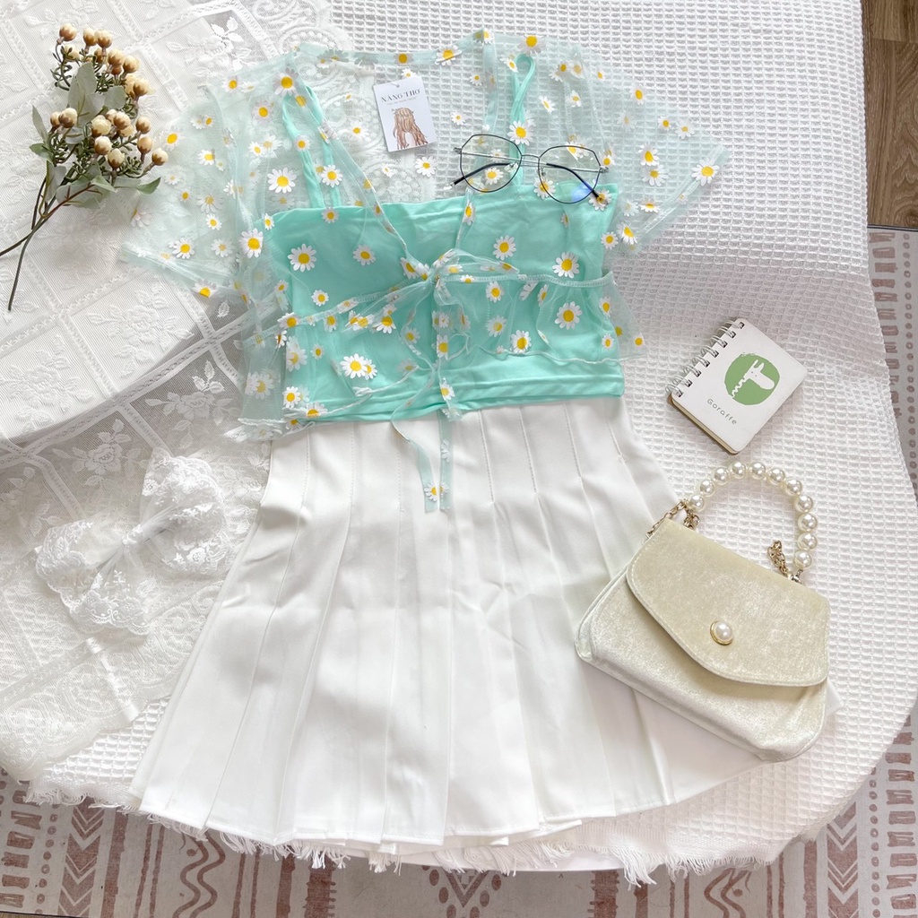 Set áo lưới daisy mint (ảnh thật shop chụp)