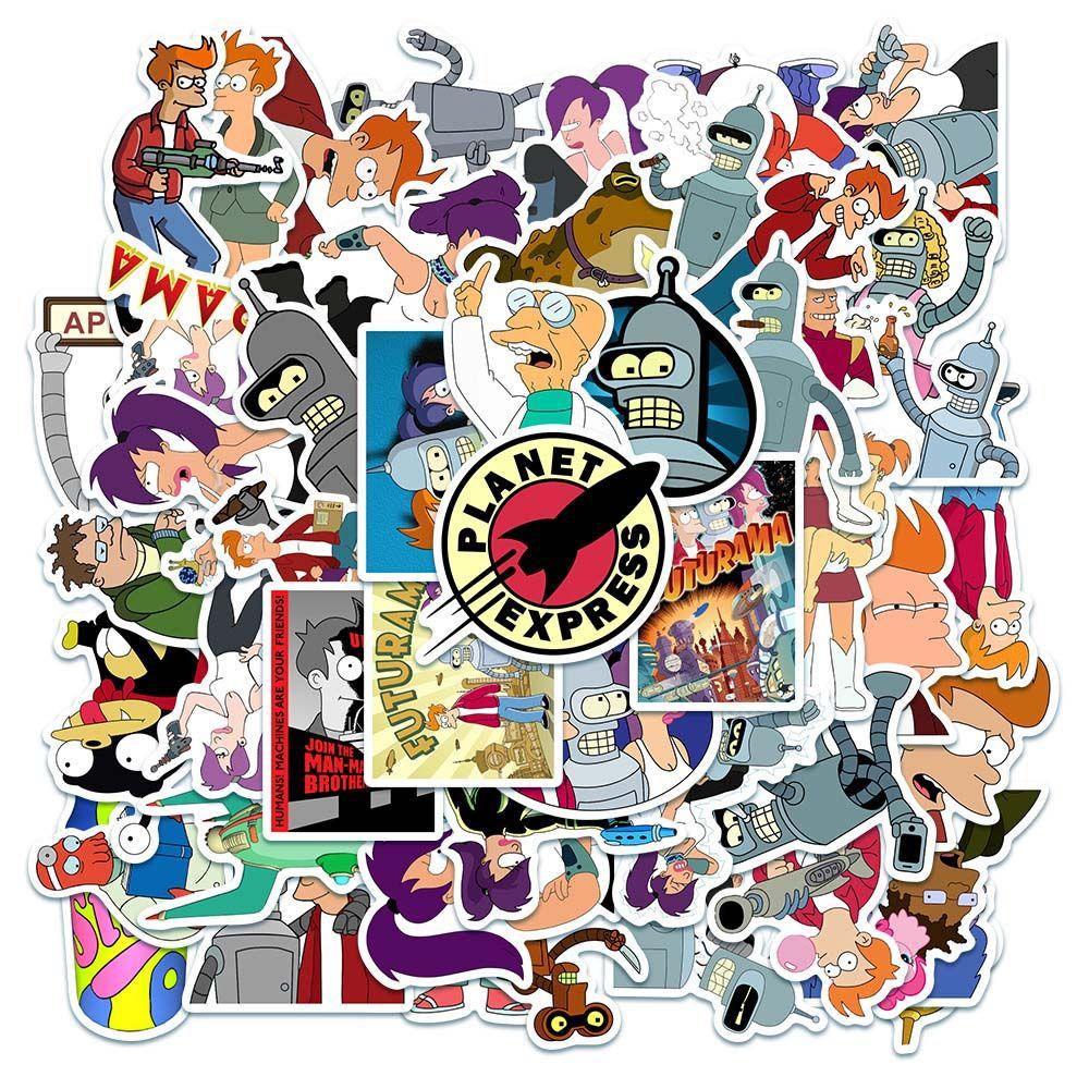 Gói 50 Miếng Dán Anime Fly Out a Futurama Chống Thấm Nước Trang Trí Sổ Tay / Vali / Đàn Guitar