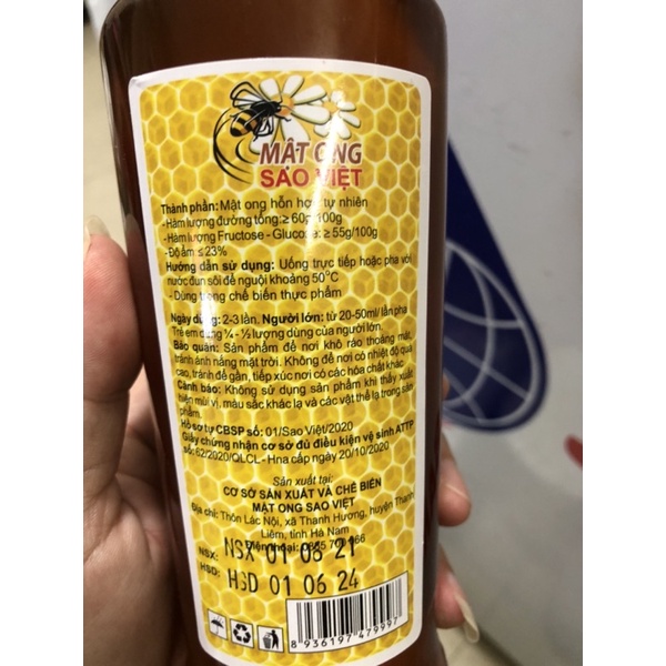 Mật ong Sao Việt Chai 600ml ( trọng lượng 800g )