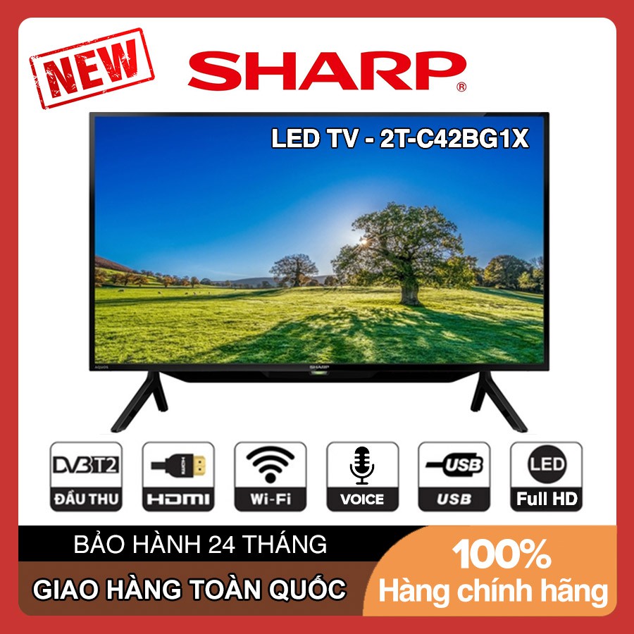 Smart Voice Tivi Sharp 42  inch HD 2T-C42BG1X Android 9.0, Tìm kiếm giọng nói, Youtube, Tivi Giá Rẻ