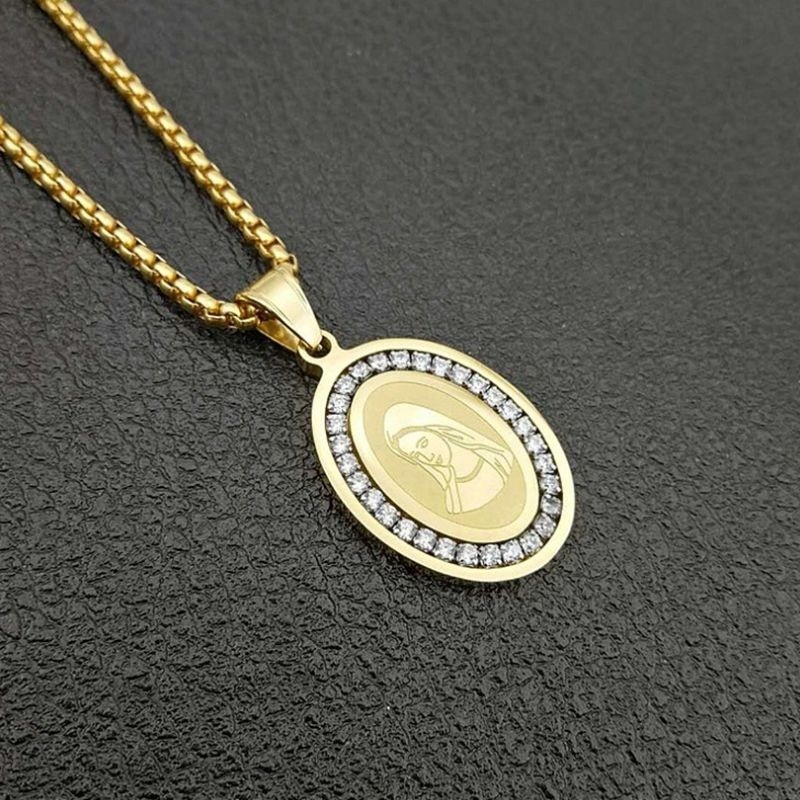 Vòng cổ Mạ Vàng Mặt Hình Đức Mẹ Mary Đính Đá zircon Thời Trang