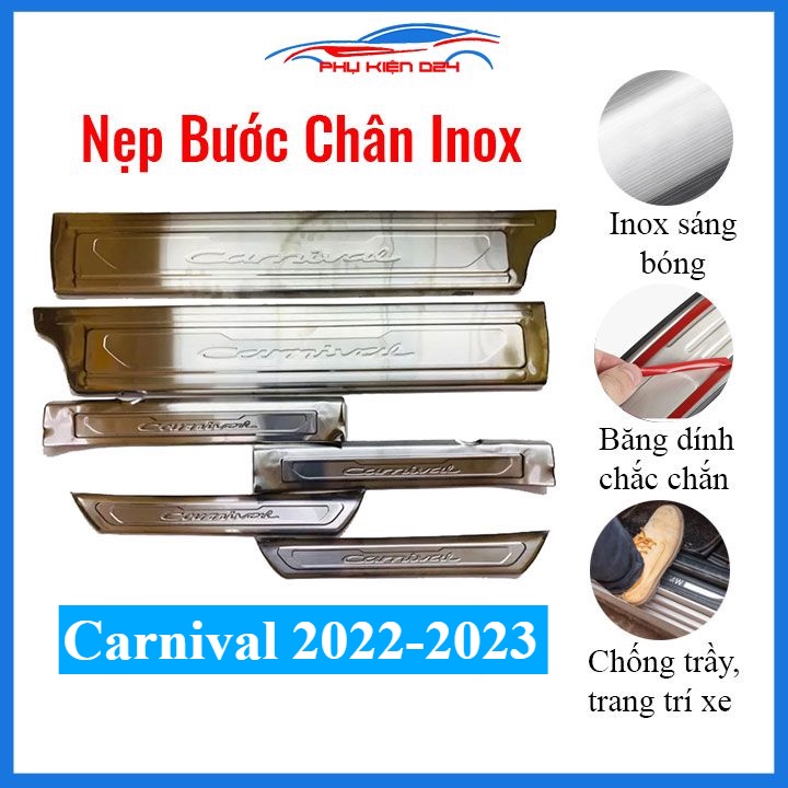 Bộ nẹp bước chân inox ô tô Carnival 2022-2023 chống trầy làm đẹp ô tô