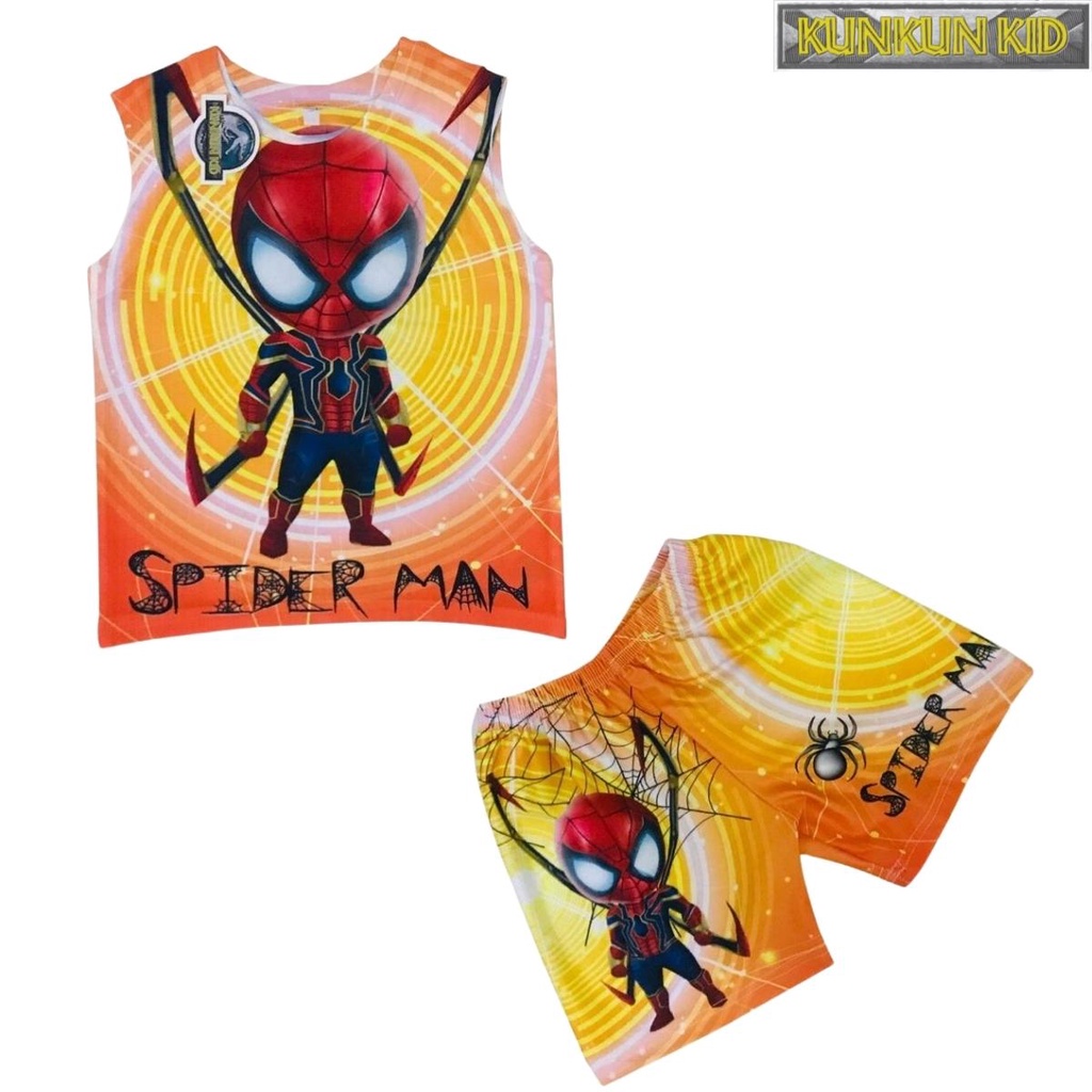 Bộ ba lỗ bé trai nhện đỏ spiderman size từ 10kg đến 40kg thun lạnh Kunkun Kid BL197