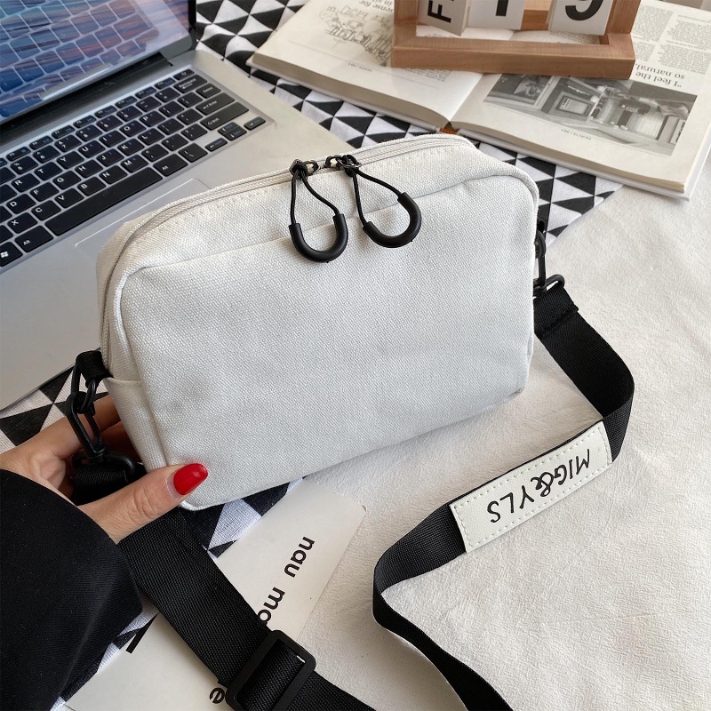 Túi Đeo Chéo Canvas Màu Trắng Đen Vàng Thời Trang Cho Nữ