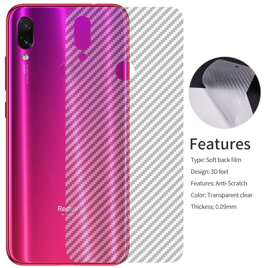 Bộ 3 tấm dán lưng mặt sau vân Carbon trong suốt chống xước cho điện thoại Redmi 7 , Redmi Note 7