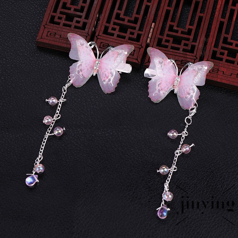 GETNOIVAS Kẹp tóc hình bướm dáng dài tua rua kiểu dáng trung hoa cổ điển