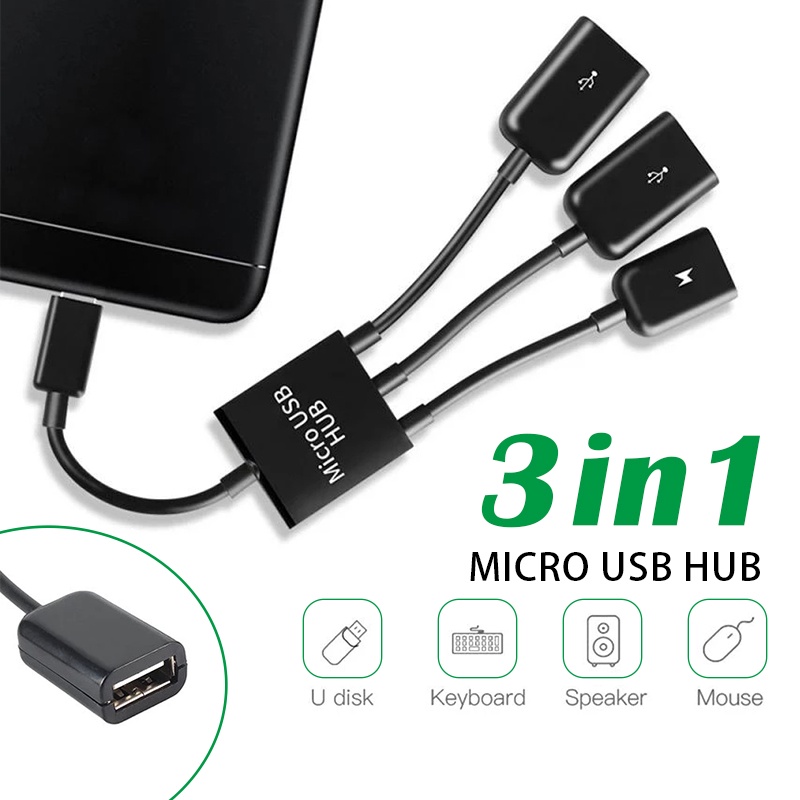 Cáp OTG 3 đầu cho android - Cáp Usb cho android-OTG cable 3 trong 1 Dây cáp chuyển đổi Micro/Type-C.