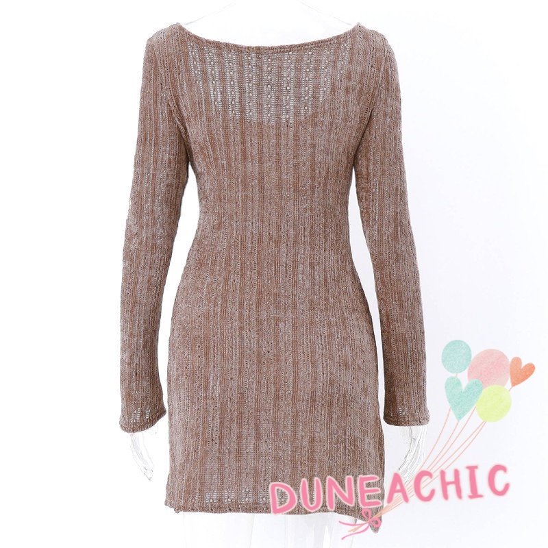 DUNEA Đầm Dài Tay Trễ Vai Ôm Dáng Xinh Xắn Theo Phong Cách Cổ Điển Dành Cho Nữ