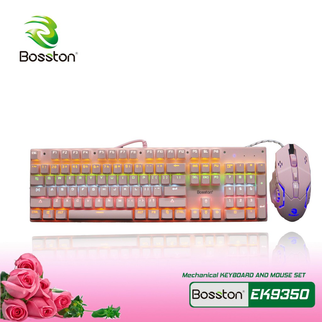 Bộ Bàn phím cơ và chuột chuyên game Bosston EK9350 - thay đổi 9 chế độ đèn Led (Hồng)