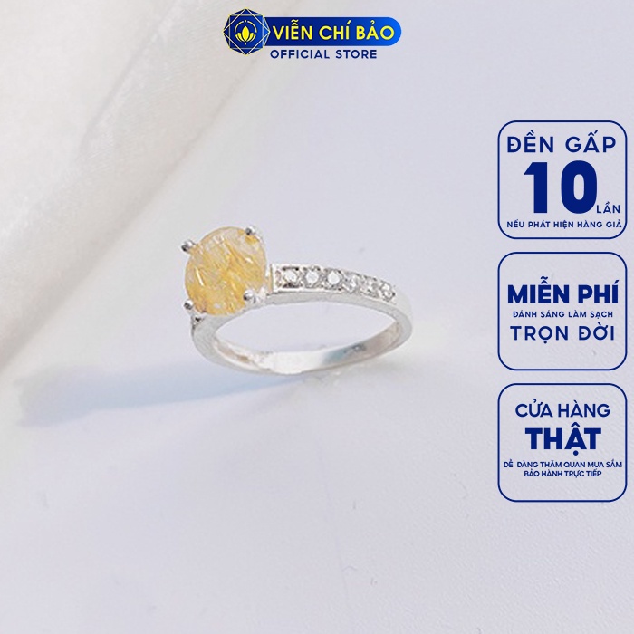 Nhẫn thạch anh tóc vàng một viền đá chất liệu bạc 925 thời trang phụ kiện trang sức nữ Viễn Chí Bảo N600039
