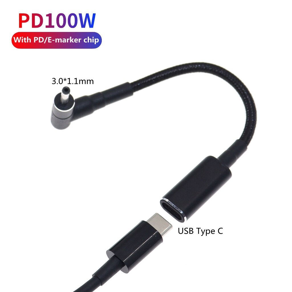 Dây cáp sạc nhanh USB Type c đầu cái sang 3.0x1.1mm đầu đực 100w Usb C Pd cho Acer Asus Laptop sạc Dc 3.0x1.1