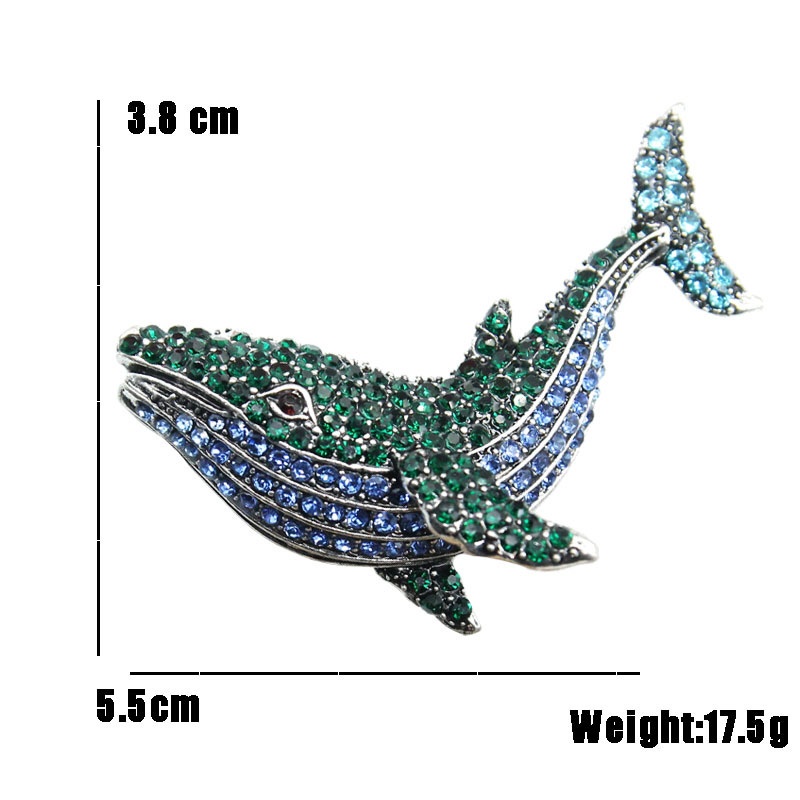 Trâm cài áo hình cá voi gắn đá thanh lịch