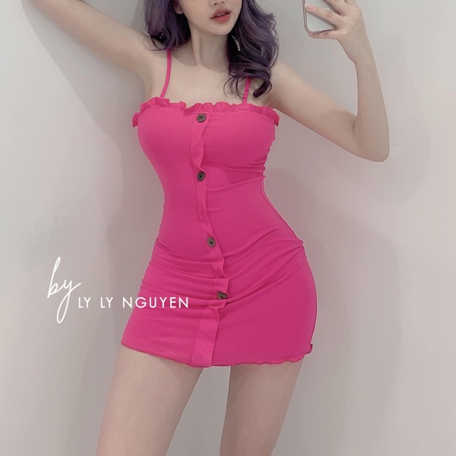 Đầm váy hai dây - Váy body nữ viền bèo phối cúc sexy tôn dáng chất đẹp ơi | BigBuy360 - bigbuy360.vn