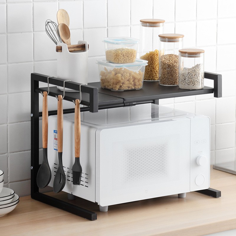 Kệ lò vi sóng 2 tầng, giá đỡ lò vi sóng bằng sắt có điều chỉnh kích thước chắc chắn | BigBuy360 - bigbuy360.vn