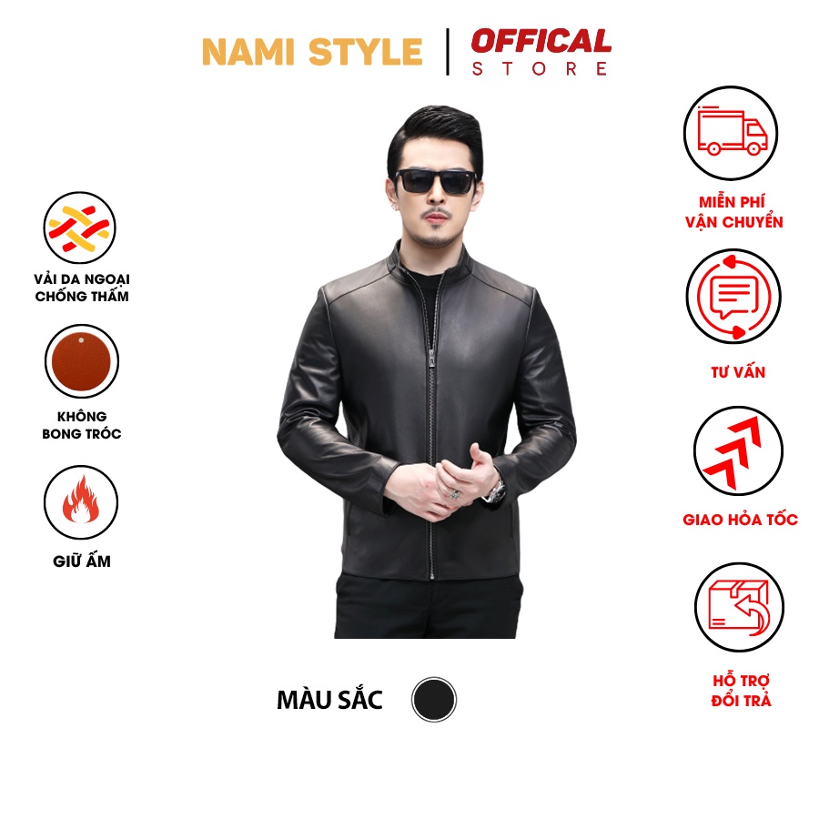 Áo khoác da nam lót lông cổ bể cá tính cao cấp-Da06L(Bảo hành 2 năm), Áo Khoác Nam