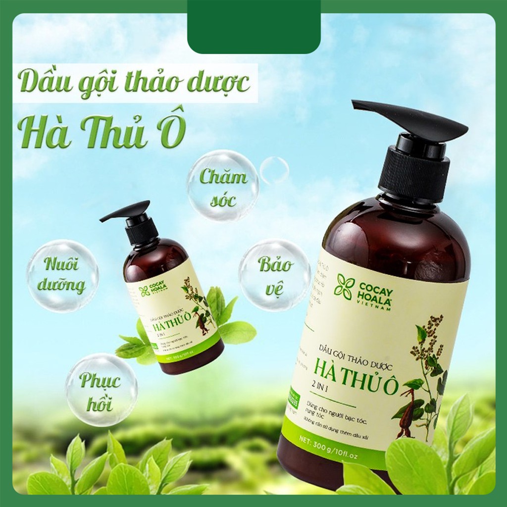 Dầu Gội Thảo Dược Hà Thủ Ô 2in1 Giảm Rụng Tóc Bạc Tóc Giúp Tóc Chắc Khỏe, CoCayHoaLa Chai 450g