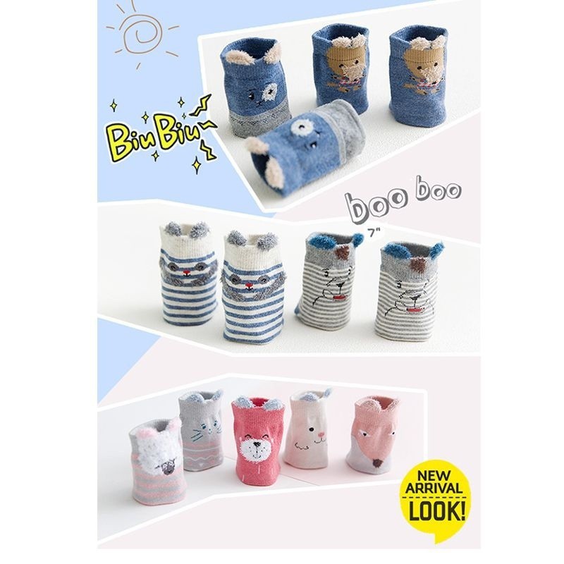 5 Pair Baby Boys Girls Infant Winter Cotton Cartoon Socks Warm Anti Slip Floor Socks Leg Warmer