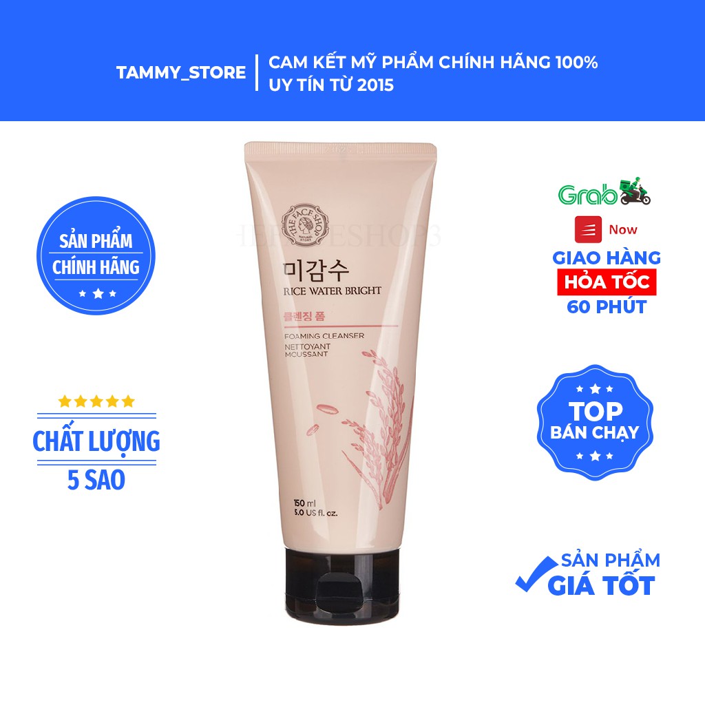 Sữa rửa mặt gạo hồng The Face Shop Hàn Quốc Rice water bright rice bran cleansing foam