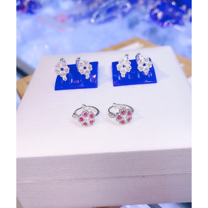 Bông tai cho bé chất liệu bạc ta bông tai hoa mai đính đá cho bé gái xinh xắn Minh Hằng Jewelry