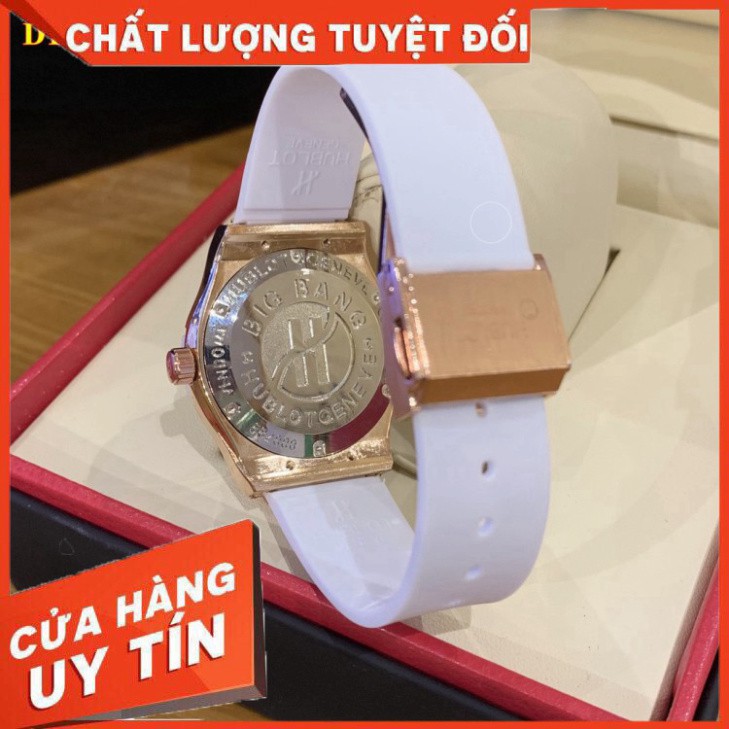 (Hublot hương vani)  Đồng hồ nữ Hublot mặt tròn 36mm đính đá dây silicon thơm DHN601