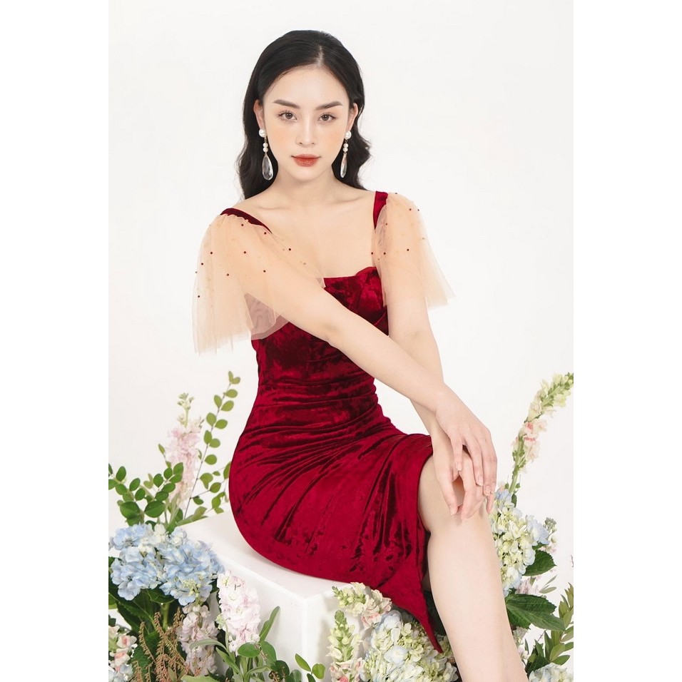 Đầm váy thiết kế đi tiệc | đi làm sang trọng thun nhung ôm phối tay lưới [kèm hình thật] CÓ BIG SIZE