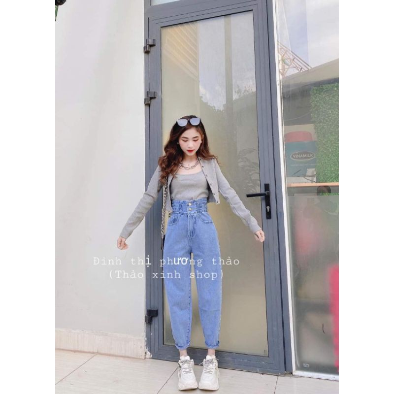 Quần jeans baggy lưng cao 3 cúc thảo xinh shop có bán tách set