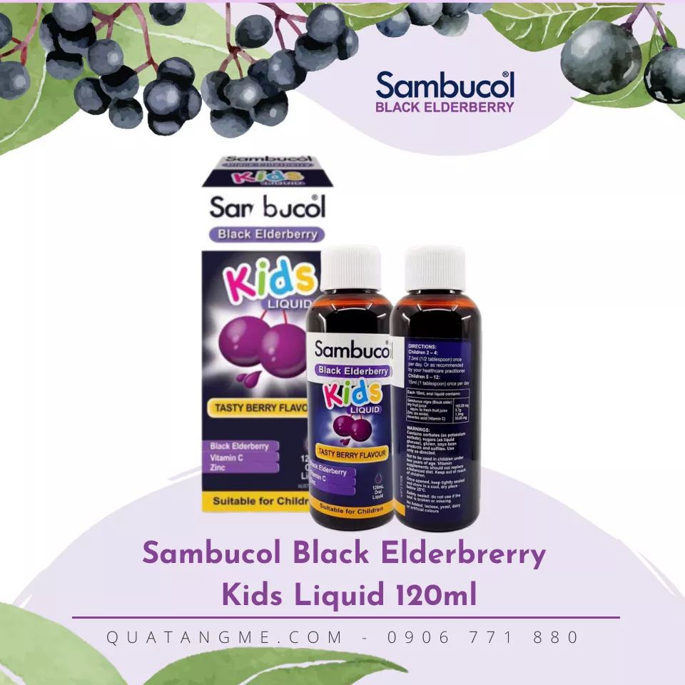 Sambucol Black Elderbrerry Kids Liquid 120ml Bổ Sung Kẽm và Vitamin C Tăng Sức Đề Kháng, Hỗ Trợ Miễn Dịch – Sam >>> top1shop >>> shopee.vn