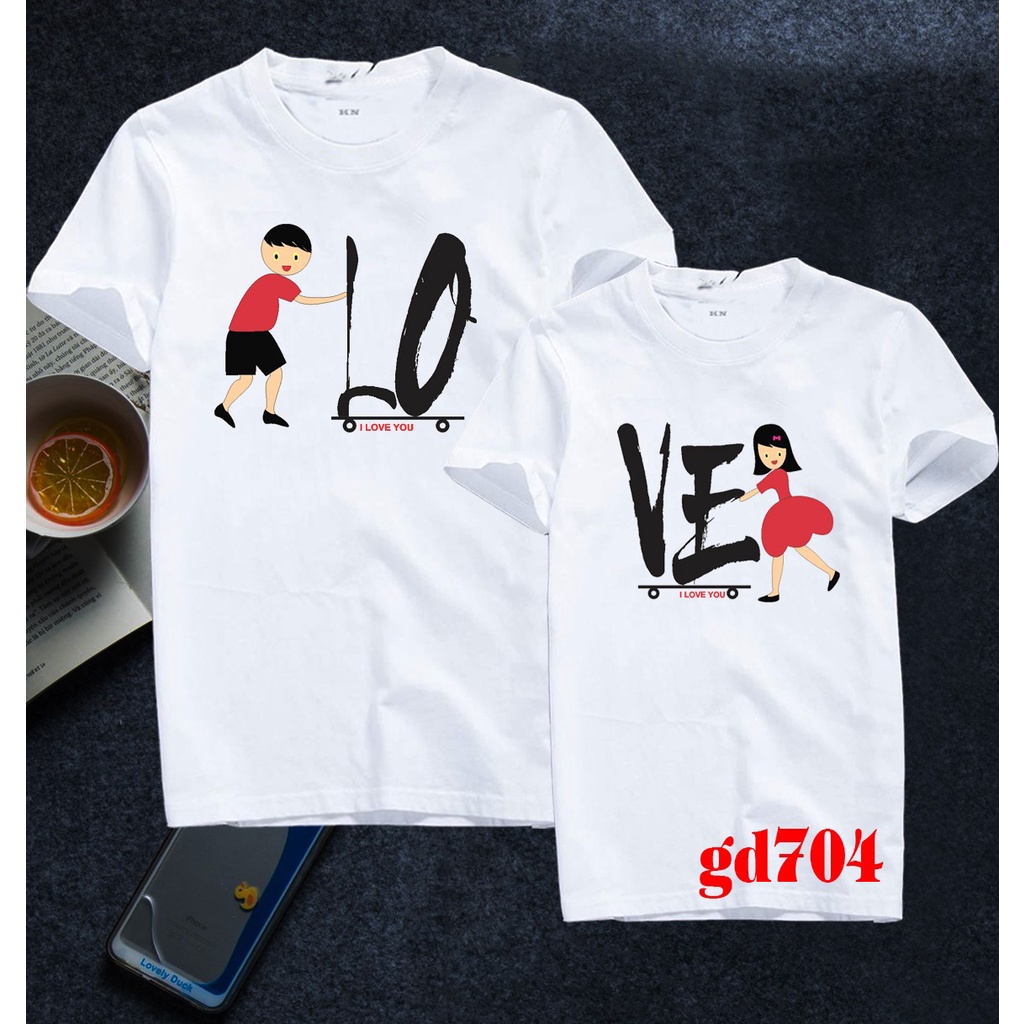 áo đôi tình nhân in chữ Love &amp; Ve -- [Giá niêm yết là giá của 1 áo]